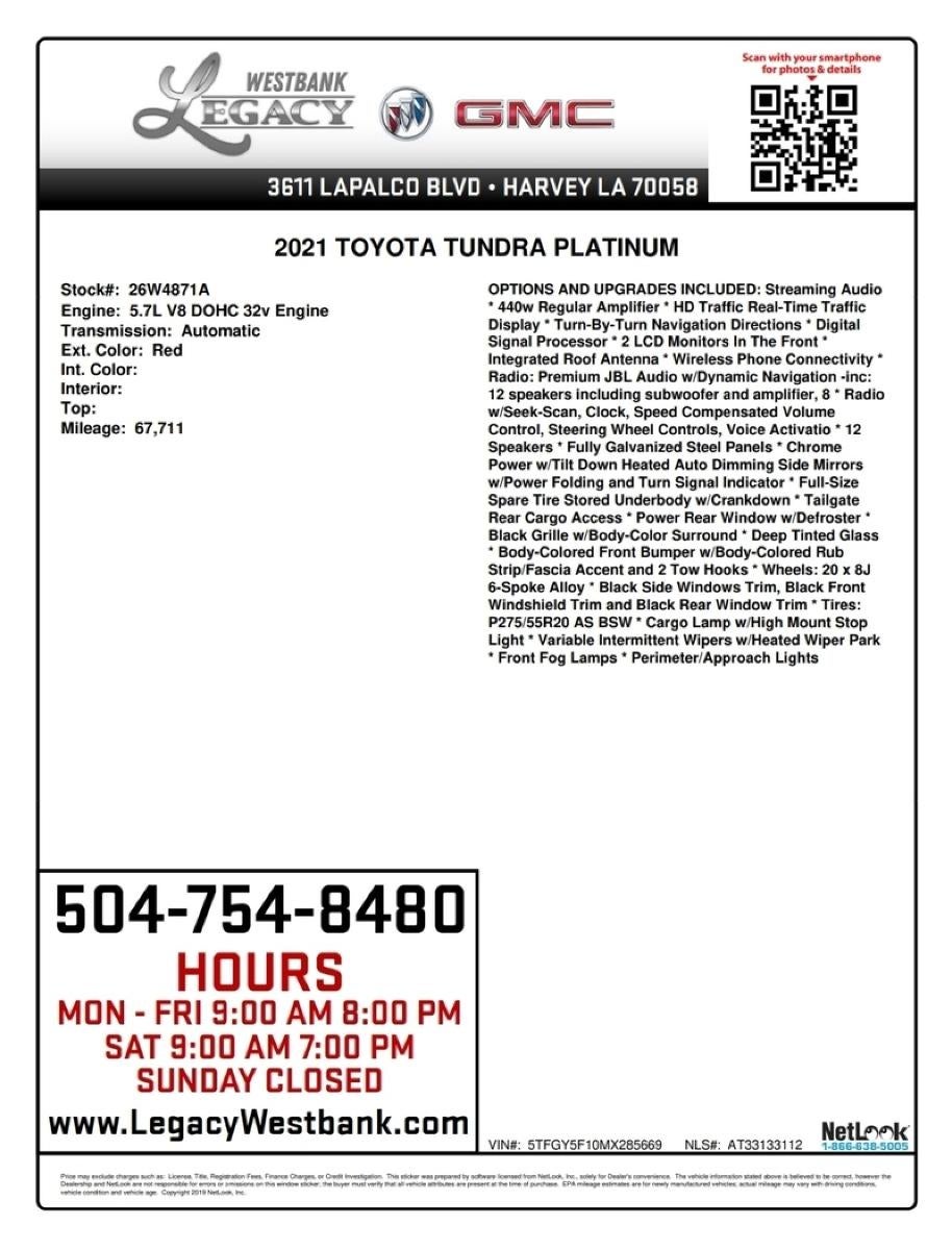 2021 Toyota Tundra 2WD Platinum