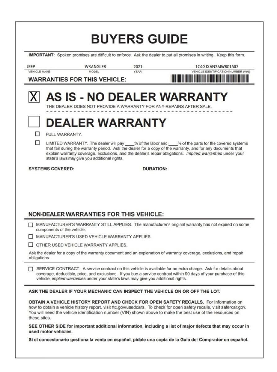 2021 Jeep Wrangler Sport S