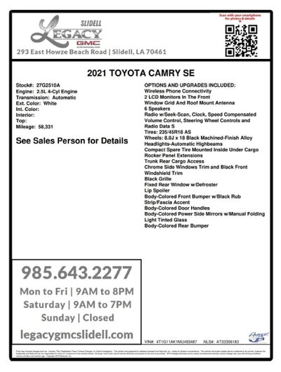 2021 Toyota Camry SE Nightshade