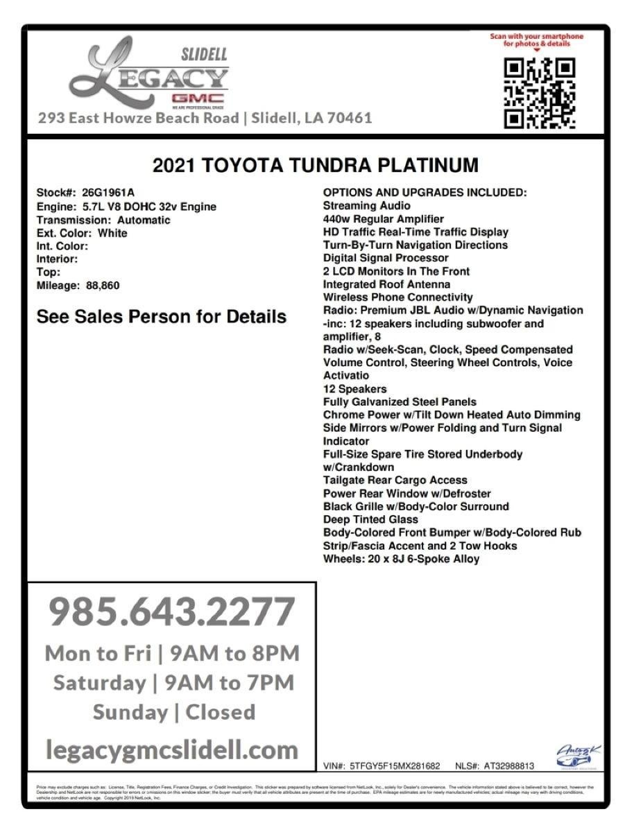 2021 Toyota Tundra 2WD Platinum