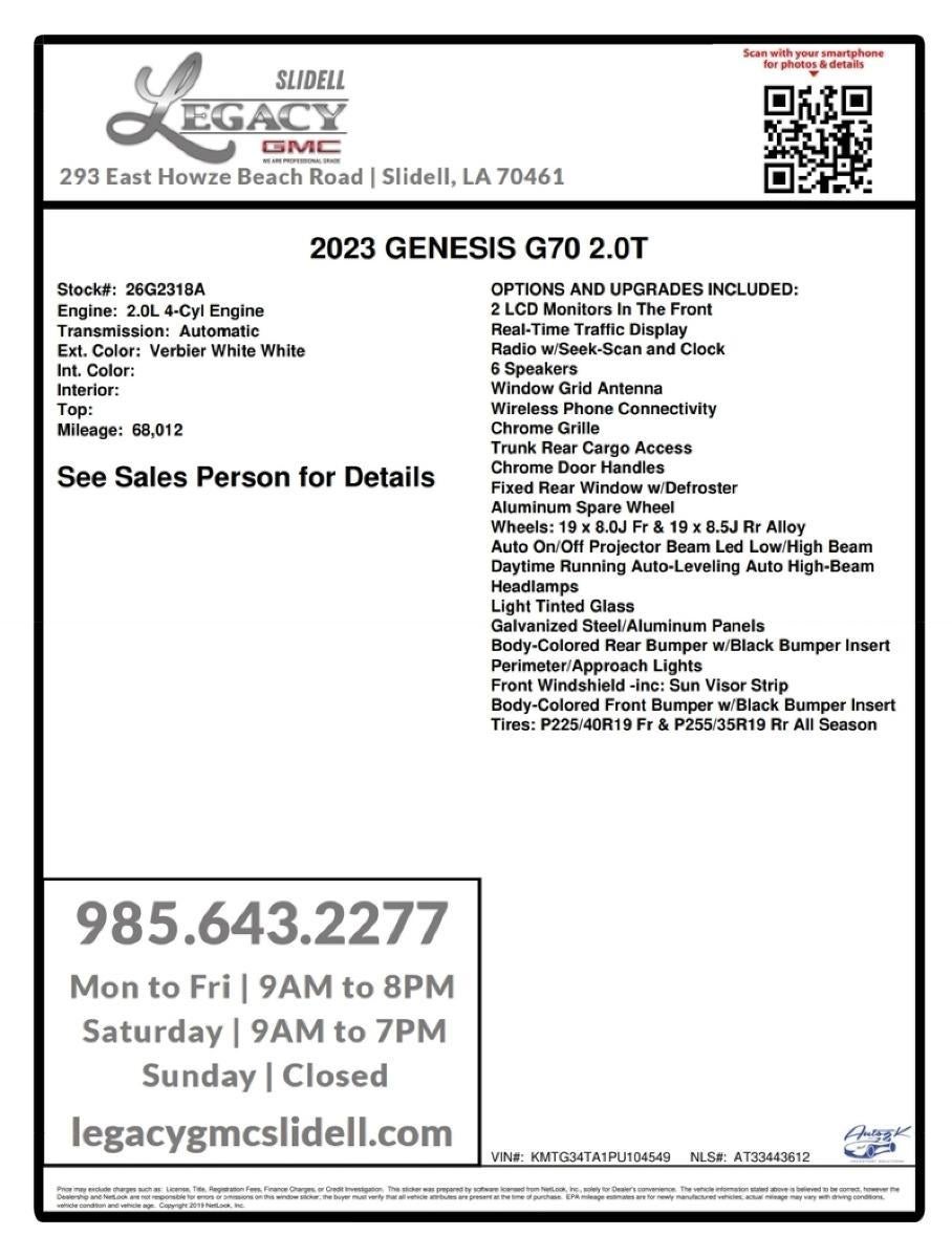 2023 Genesis G70 2.0T